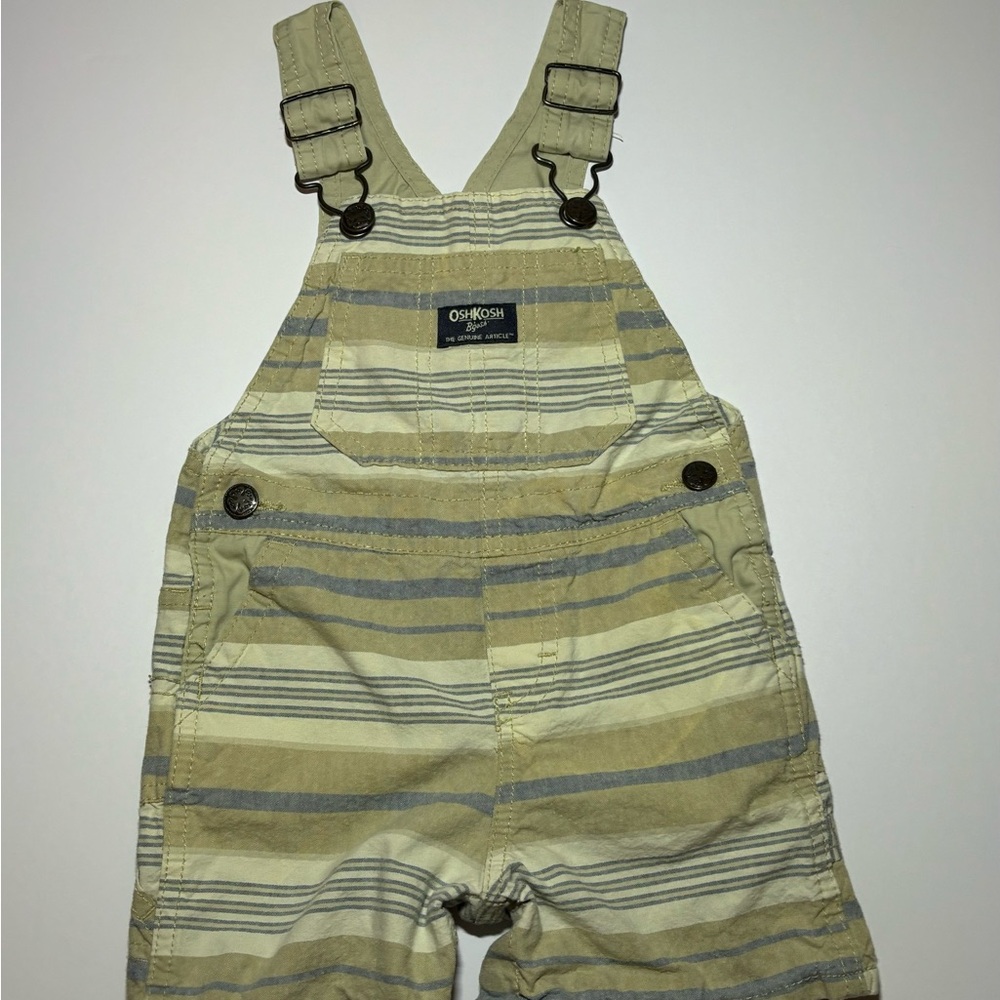 OshKosh Baby Boys'"Oxford Stripe" Shortalls - Khaki, 18Months Kids Overalls